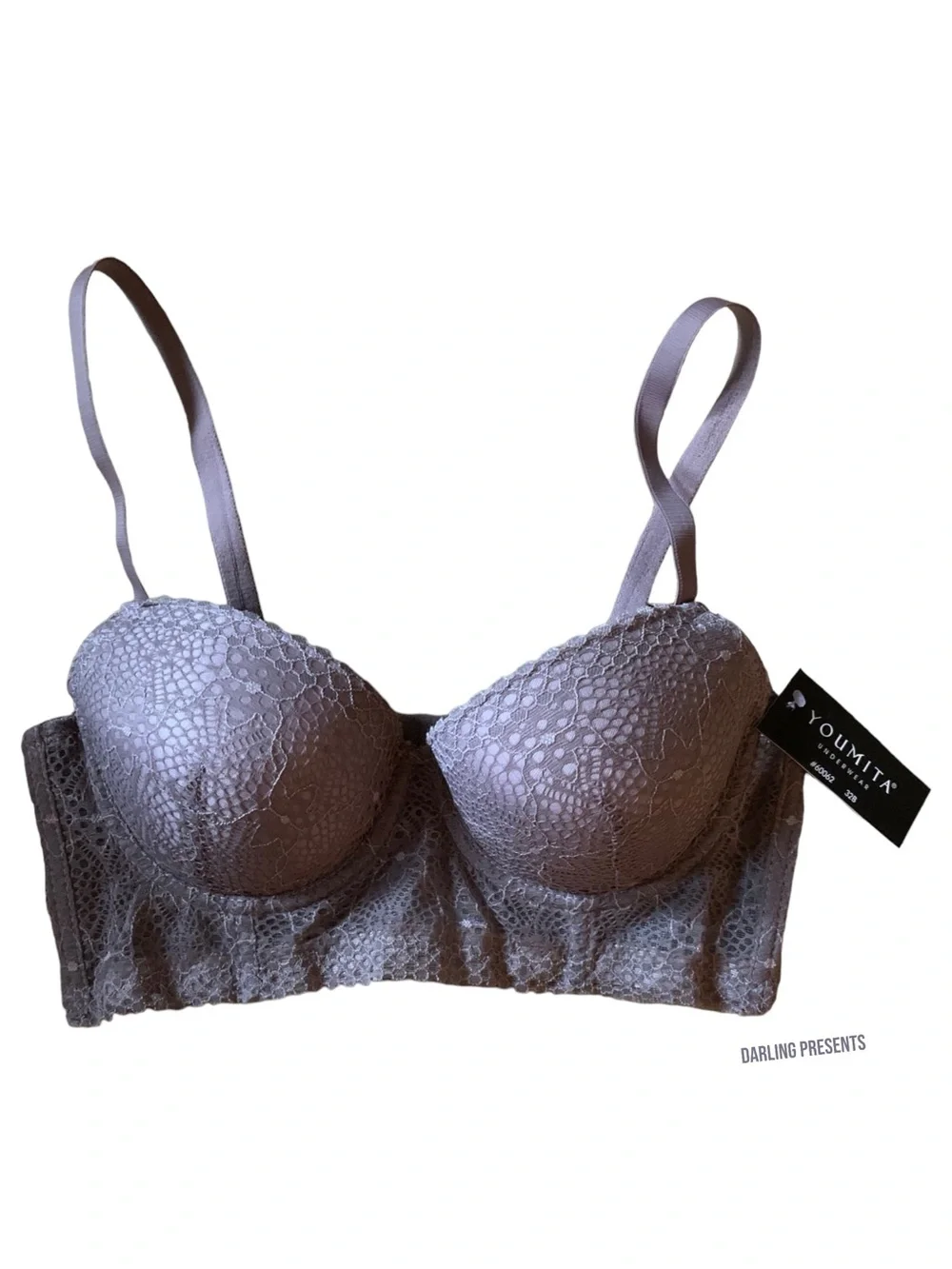 Youmita Balconette Longline Lace Floral Bra Women Color Iron Size 32B